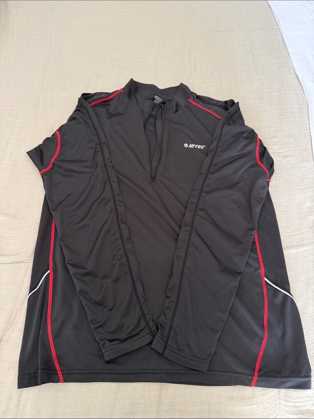 Hi-Tec Black Long Sleeve Performance Top with Red Piping